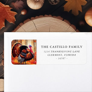 Watercolor Turkey Autumn Forest Thanksgiving Return Address Label