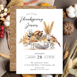 Watercolor Turkey Dinner Thanksgiving  Invitation