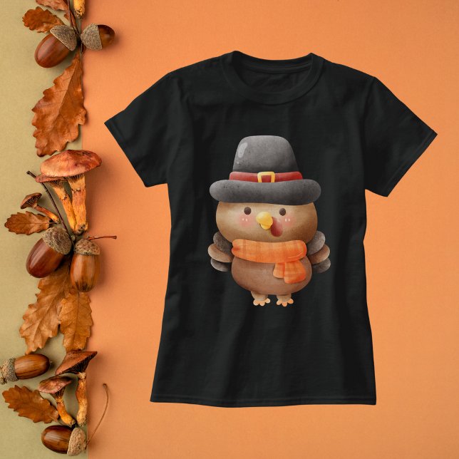 Watercolor Turkey in Pilgrim Hat T-Shirt (Creator Uploaded)