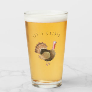 Watercolor Turkey "Let's Gather" Glass Cup