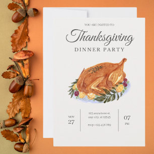 Watercolor Turkey Thanksgiving Dinner Invitation