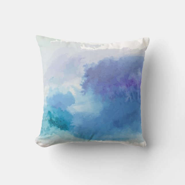 Watercolor turquoise blue violet cushion (Front)