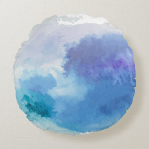 Watercolor turquoise blue violet round cushion