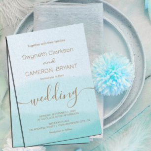 Watercolor Turquoise Calligraphy Script Wedding Invitation