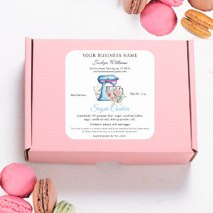 Watercolor Turquoise Cottage Law Food Bakery Label
