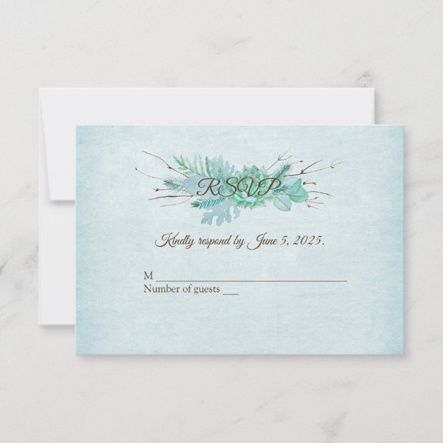 Watercolor turquoise floral bouquet RSVP (Front)