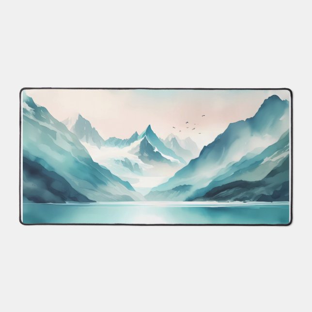 Watercolor turquoise glacial lakes desk mat (Front)