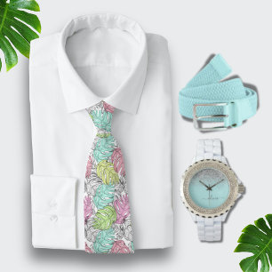 Watercolor Turquoise Hawaiian Aqua blue Monstera Tie