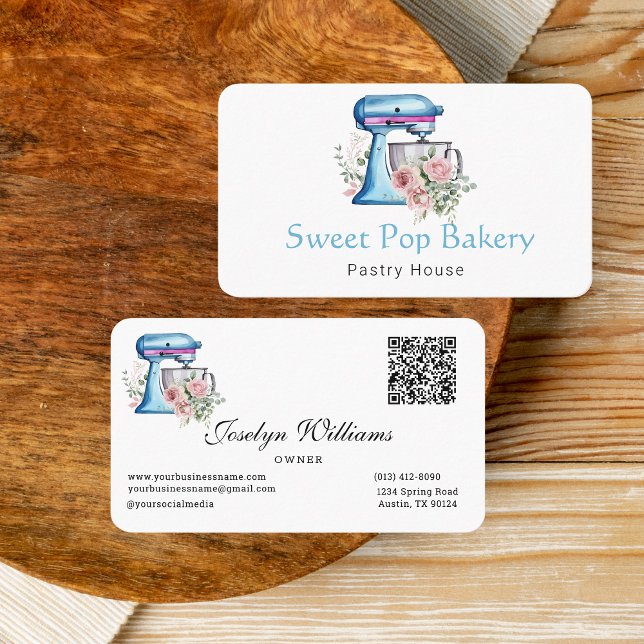 Watercolor Turquoise Mixer Bakery Business Card (Watercolor Turquoise Stand Mixer Business Card)