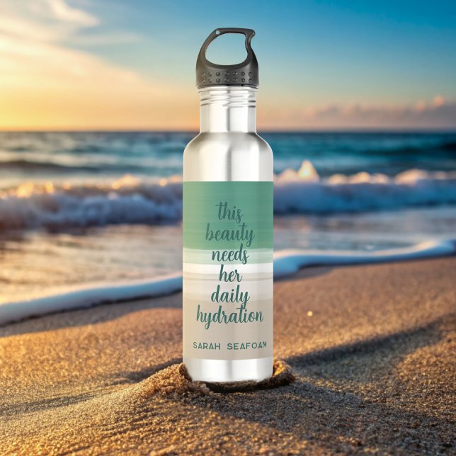 Watercolor Turquoise Ocean Beach Water Bottle (Keep hydrated with this cute water bottle. Add your own quote and name)