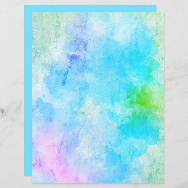 Watercolor Turquoise Scrapbook Background Paper (Front/Back)