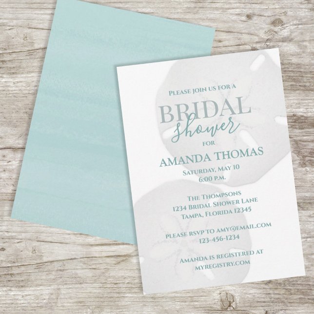 Watercolor Turquoise Seaside Sand Dollar Elegant Invitation (Creator Uploaded)
