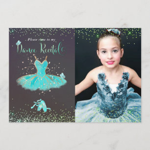 Watercolor Turquoise Tutu Dance Recital Invitation
