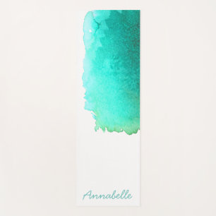 Watercolor turquoise vibrant energetic art yoga mat