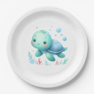 Watercolor turtle baby shower  paper plate
