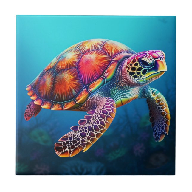 Watercolor Turtle Ceramic Tile (Front)