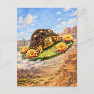 Watercolor Turtle flying on a magic cactus pad Postcard