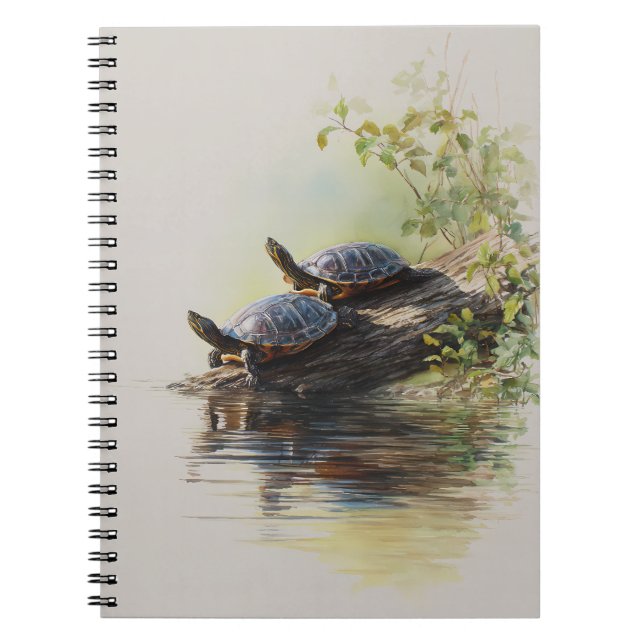 Watercolor Turtle Log Reflection Notebook (Front)