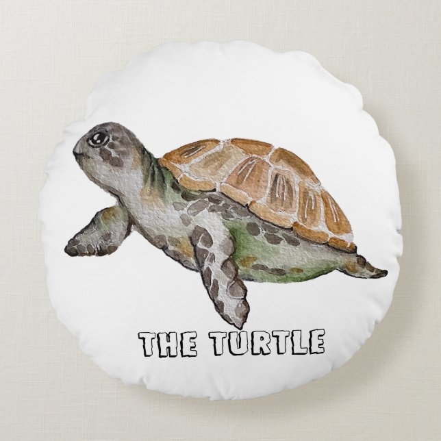 Watercolor Turtle Round Cushion (Front)