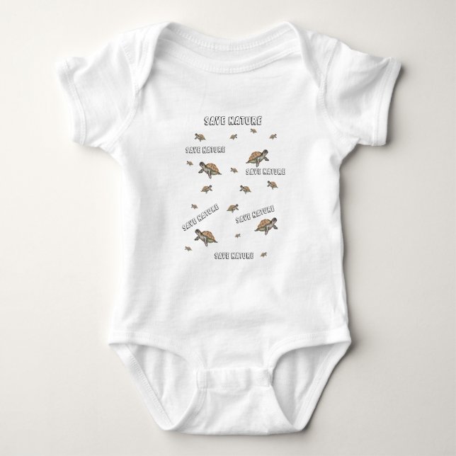 Watercolor Turtle Save Nature Baby Bodysuit (Front)