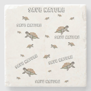 Watercolor Turtle Save Nature Stone Coaster