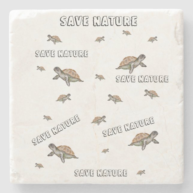 Watercolor Turtle Save Nature Stone Coaster (Front)