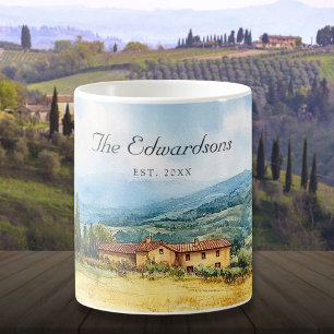Watercolor Tuscan Mediterranean Family Name Coffee Mug