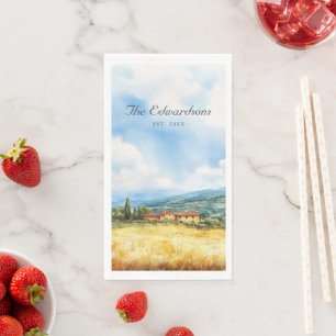Watercolor Tuscan Mediterranean Family Name Napkin