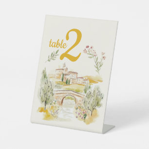 Watercolor Tuscan Table Number Bridal Shower Pedestal Sign