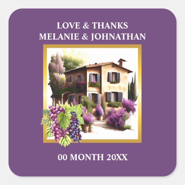 Watercolor Tuscan villa grapes winery Italian vino Square Sticker (Front)