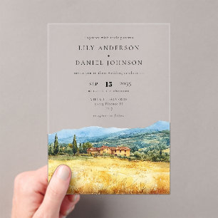 Watercolor Tuscany Italy Destination Wedding Acrylic Invitations