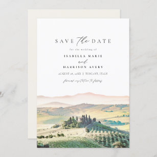 Watercolor Tuscany Italy Skyline Save the Date Invitation