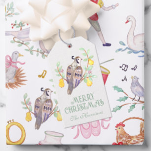 Watercolor Twelve Days of Christmas Personalized Gift Tags