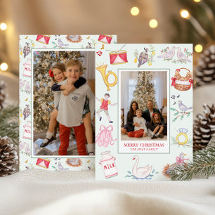 Watercolor Twelve Days of Christmas Photo Holiday Card
