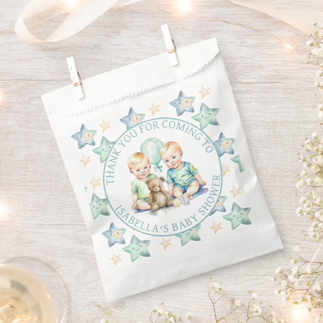 Watercolor Twin Boys Baby Shower Favour Bag (Clipped)