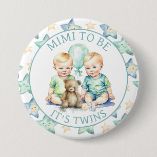 Watercolor Twin Boys Baby Shower Mimi to Be 7.5 Cm Round Badge