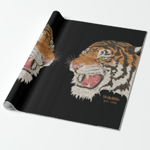 Watercolor two angry tigers face to face Black Wrapping Paper