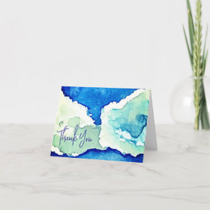 Watercolor Two Clouds Painting Thank You Folded Note Card