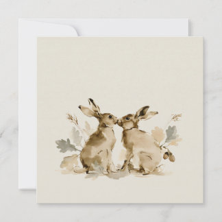Watercolor Two Hares Autumn Woodland Card