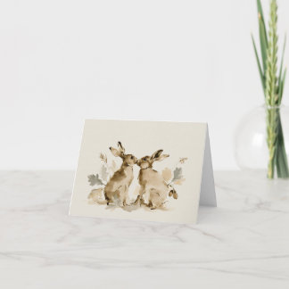 Watercolor Two Hares Autumn Woodland Thank You Card