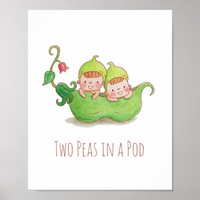 Watercolor Two Peas in a Pod Nursery Wall Decor (Front)