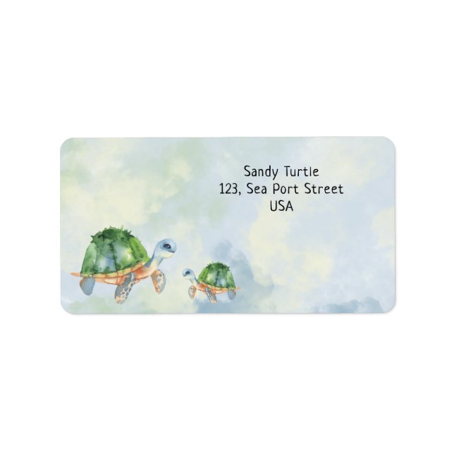 Watercolor two Sea turtle  Label (Front)