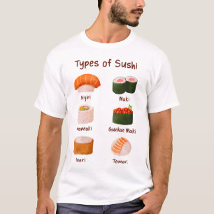 Watercolor Types Of Sushi Chart T-Shirt