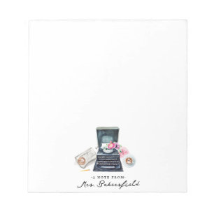Watercolor Typewriter   Monogram Stationery Notepad