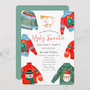 Watercolor Ugly Sweater Holiday Party Invitation