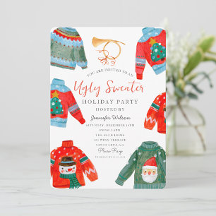 Watercolor Ugly Sweater Holiday Party  Invitation