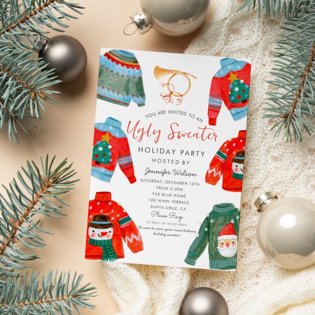 Watercolor Ugly Sweater Holiday Party  Invitation (Creator Uploaded)