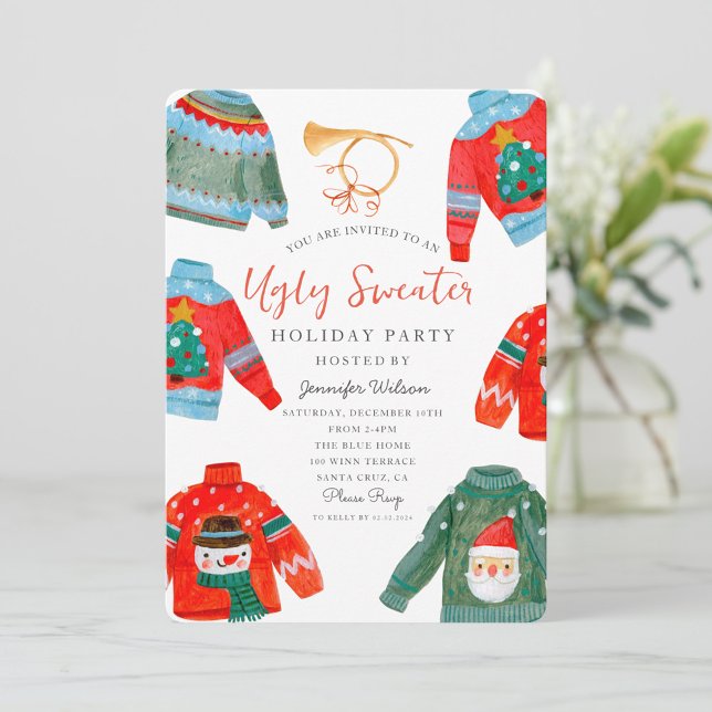 Watercolor Ugly Sweater Holiday Party  Invitation (Creator Uploaded)