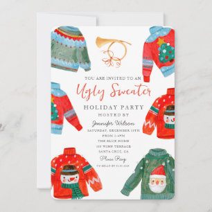 Watercolor Ugly Sweater Holiday Party Invitation