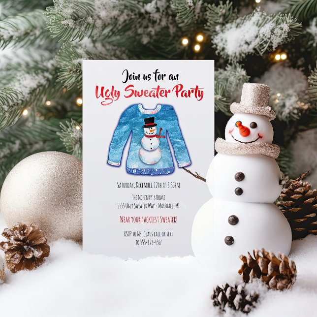 Watercolor Ugly Sweater Tacky Christmas Party Invitation (Creator Uploaded)